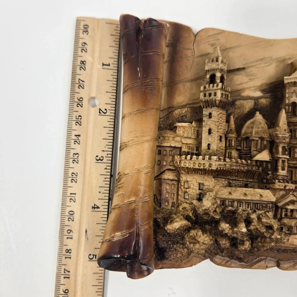 Vintage Firenze Panorama 3D Relief Scroll Wall Plaque Florence Italy G Ruggeri